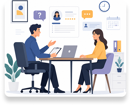 Interview across a desk illustration