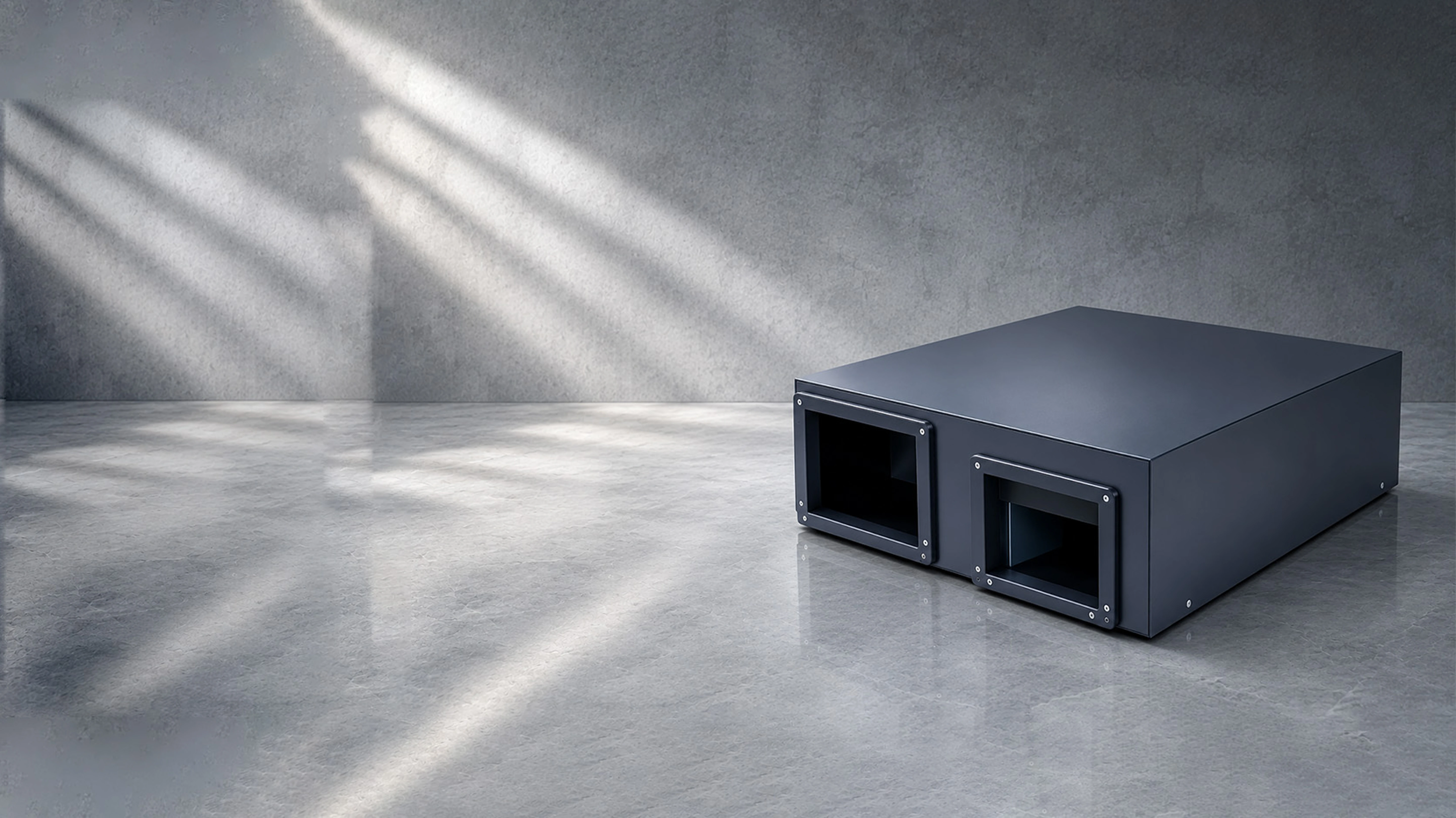 Fresh air ventilation unit in a daylit concrete room