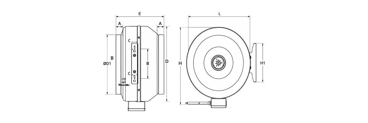 STF Metal Inline Fan dimension diagram
