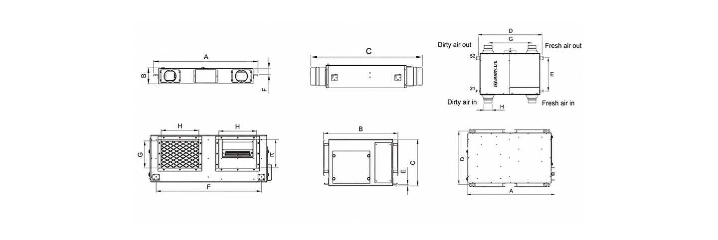 DFA Dual Direction Fresh Air Fan dimension diagram