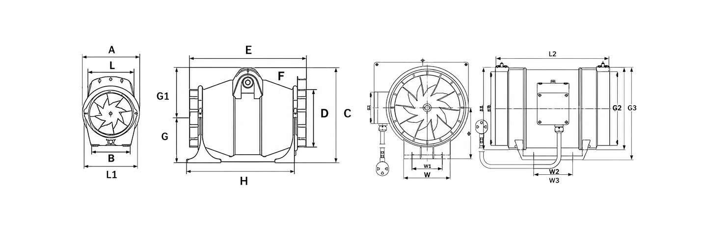 Sigma Inline Fan dimension diagram